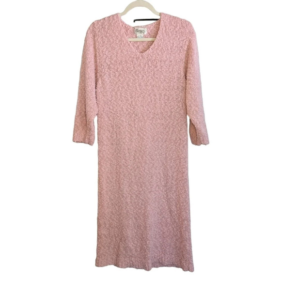 Vintage 80s Partners by Mervyns Pink Knit Sweater Dress Textured Midi Small - Picture 9 of 13